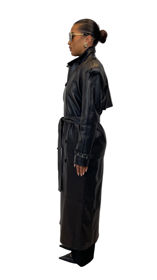Coal Leather Trench Coat