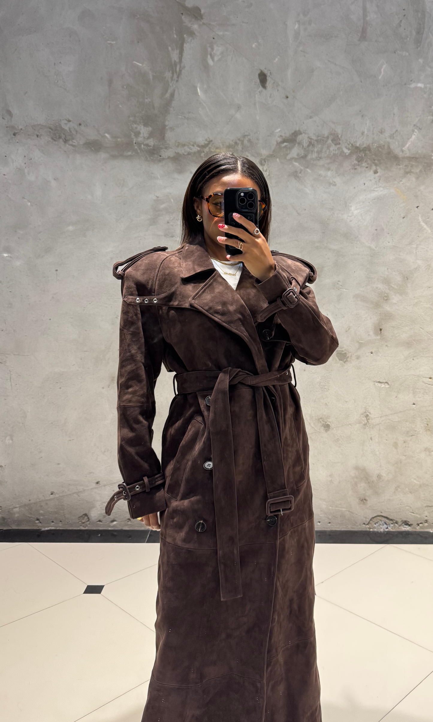 Truffle Suede Trench Coat