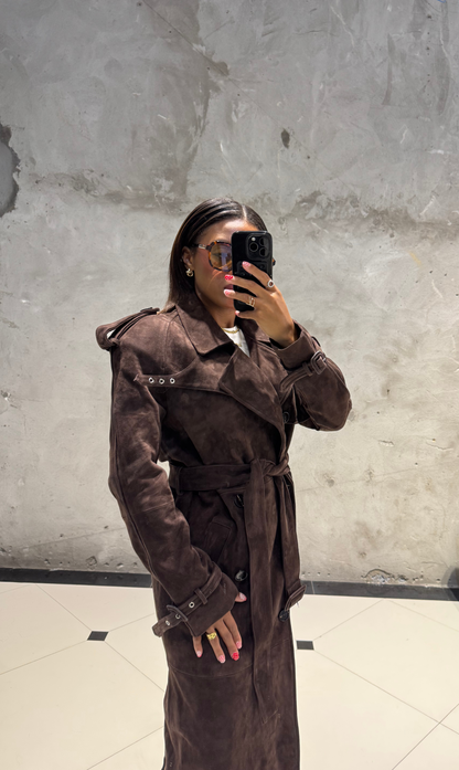 Truffle Suede Trench Coat