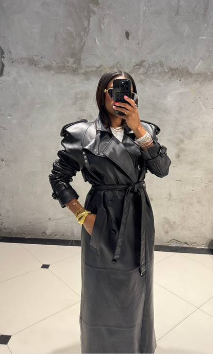 Coal Leather Trench Coat