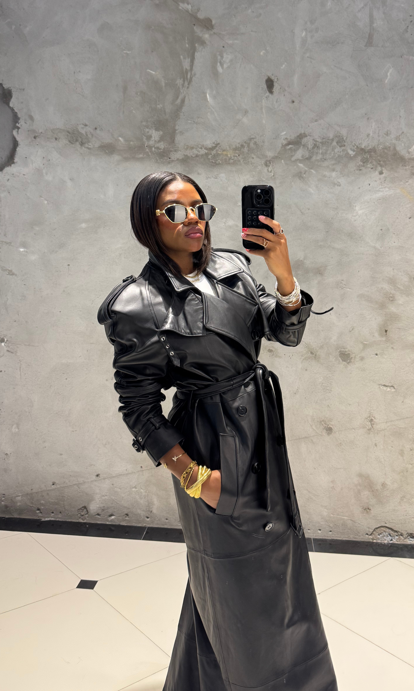 Coal Leather Trench Coat