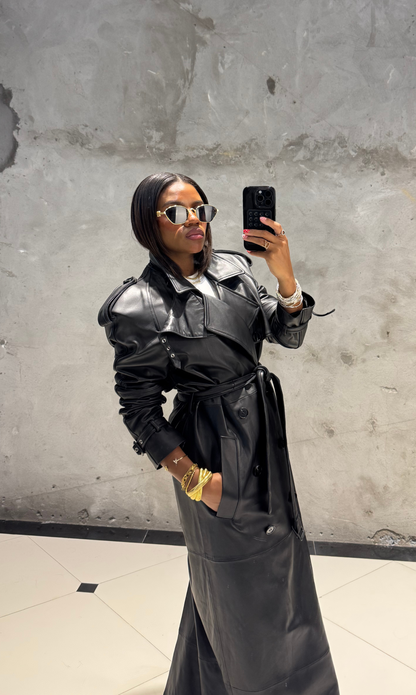 Coal Leather Trench Coat