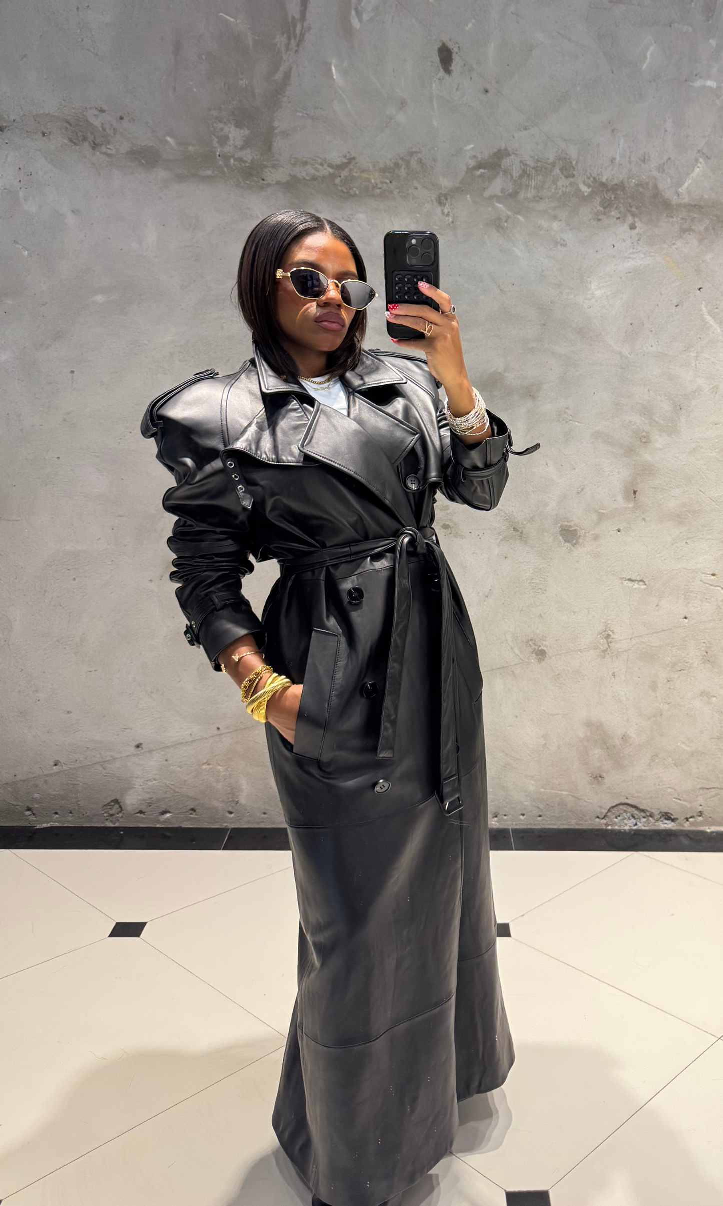 Coal Leather Trench Coat