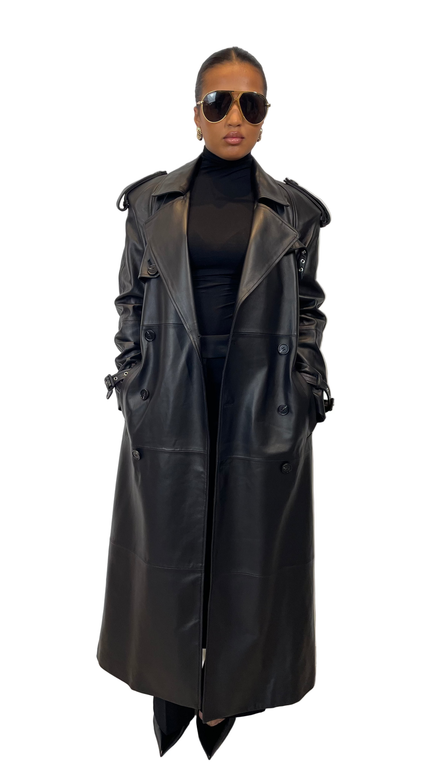 Coal Leather Trench Coat