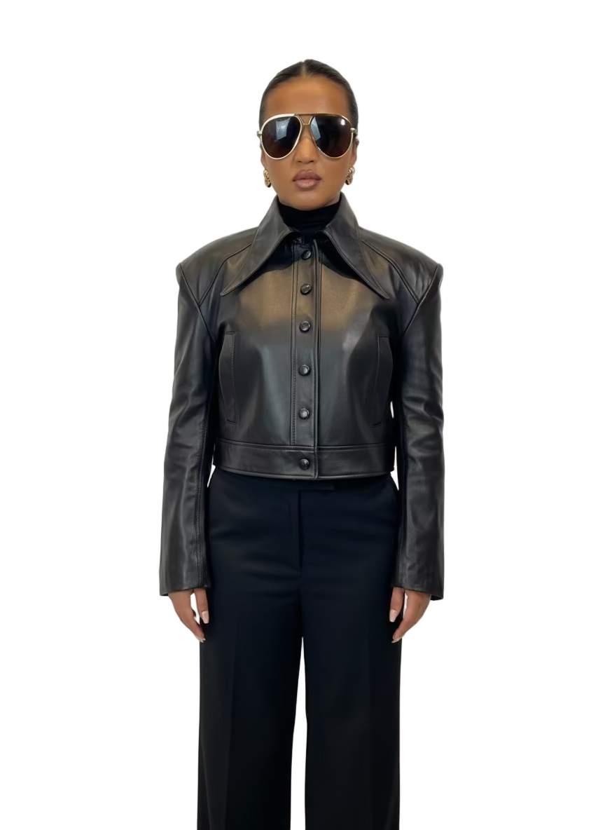 Onyx Black Leather Shirt (Plain)