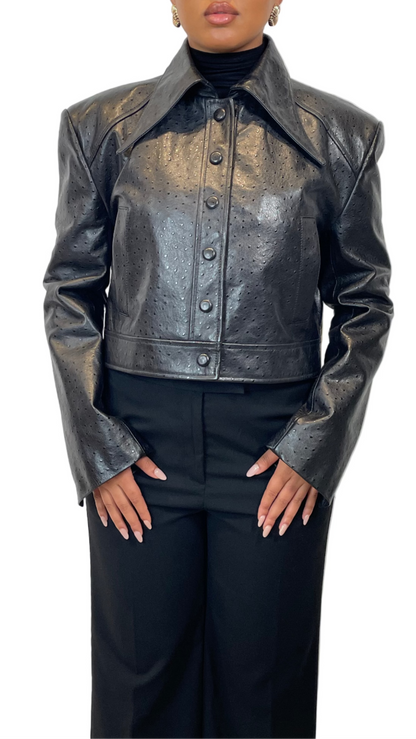Onyx Black Leather Shirt (Ostrich)