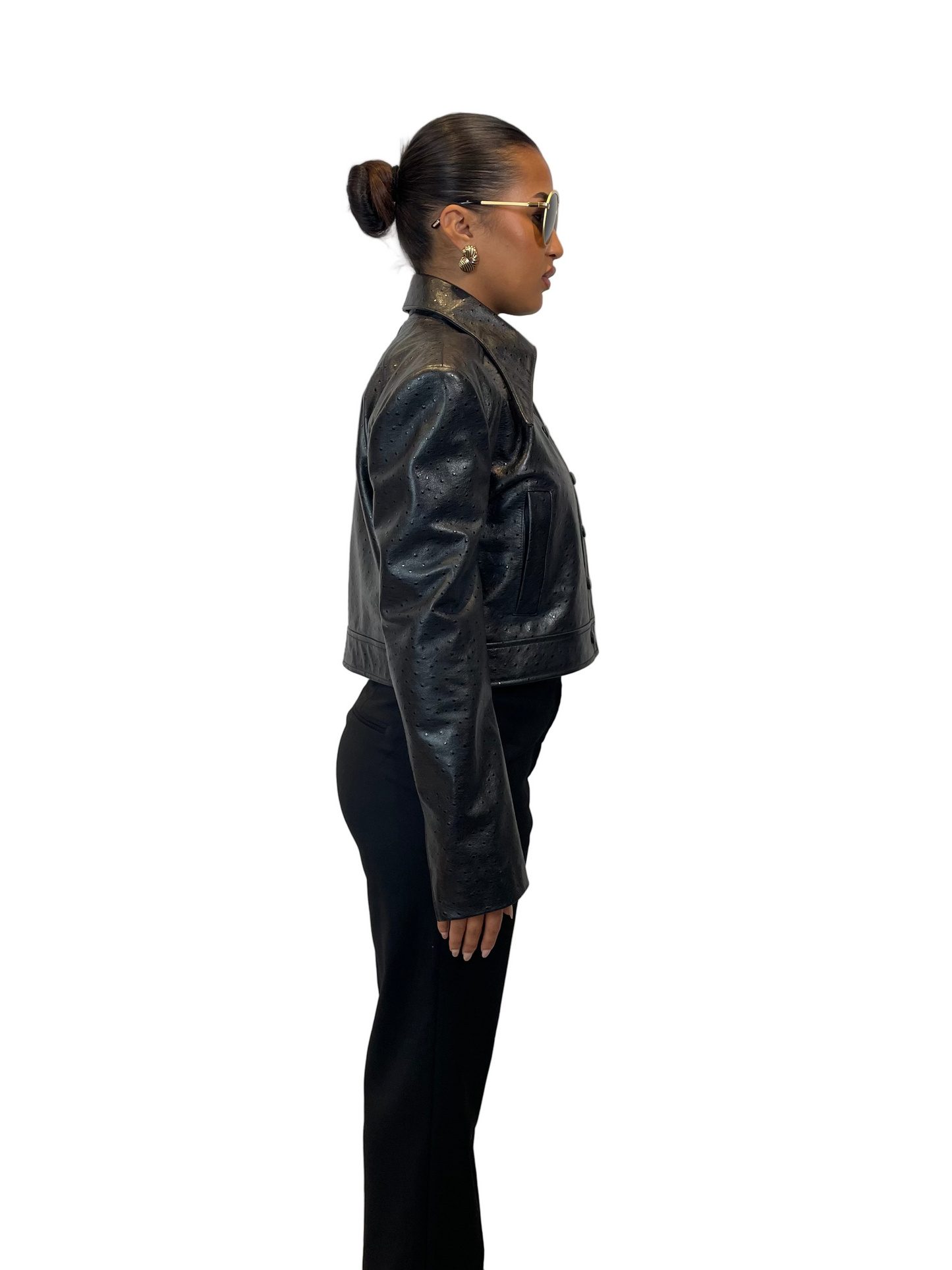 Onyx Black Leather Shirt (Ostrich)