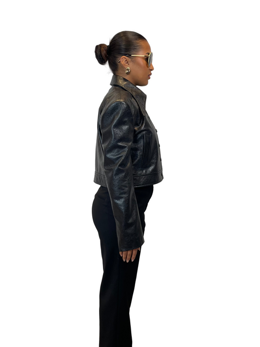 Onyx Black Leather Shirt (Ostrich)
