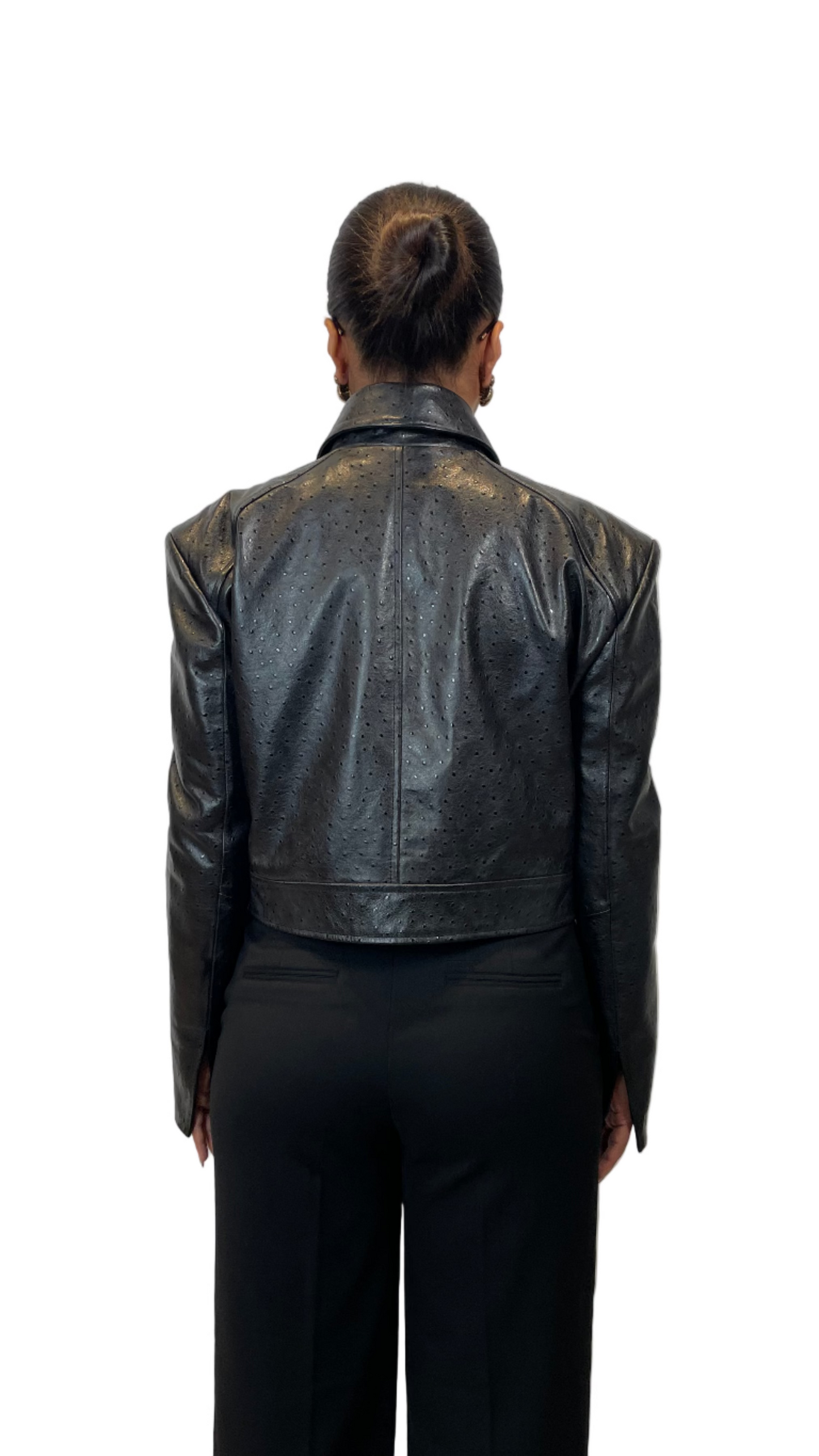 Onyx Black Leather Shirt (Ostrich)