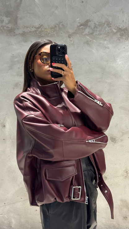 Cherry Leather Bomber