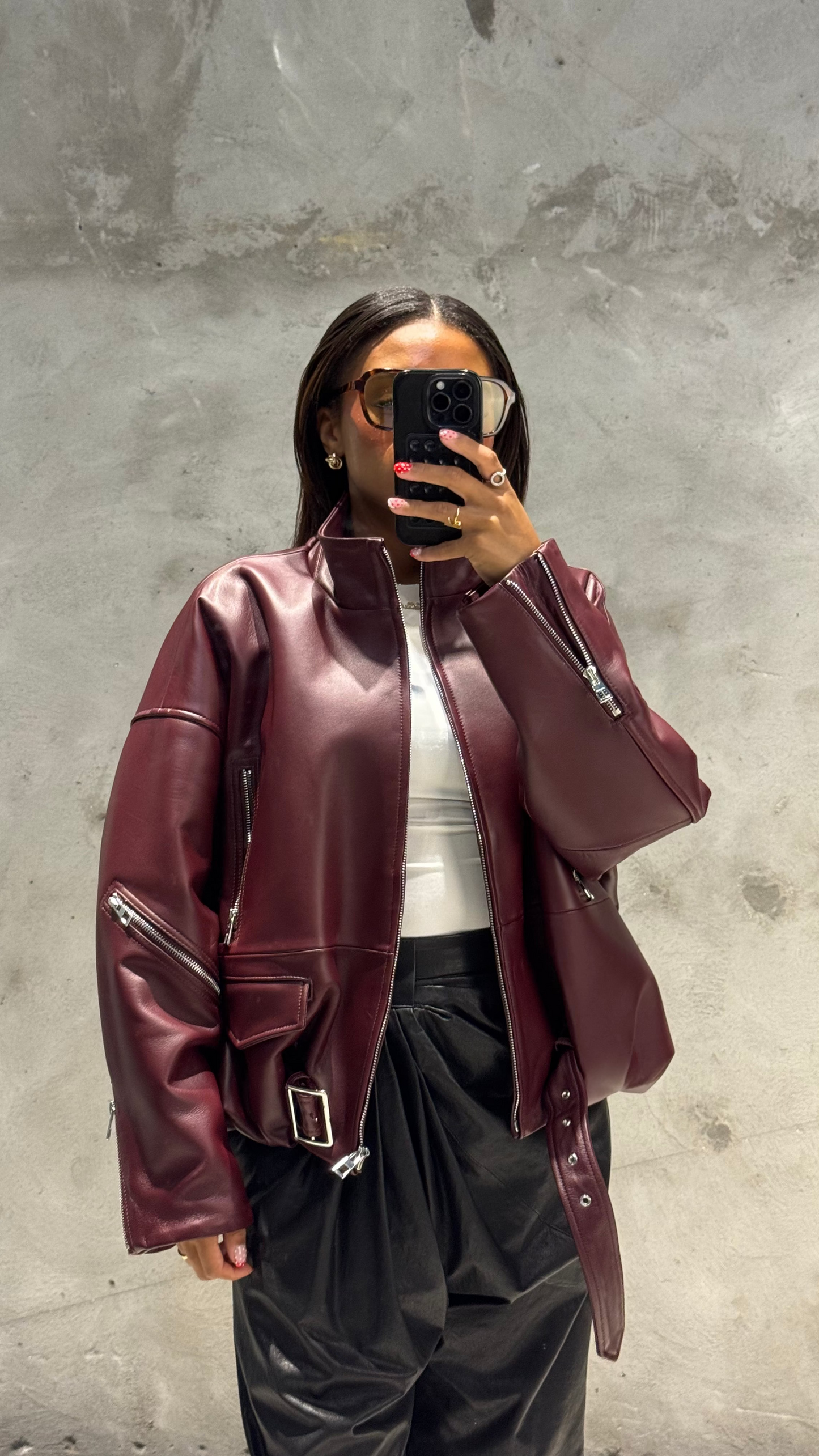 Cherry Leather Bomber