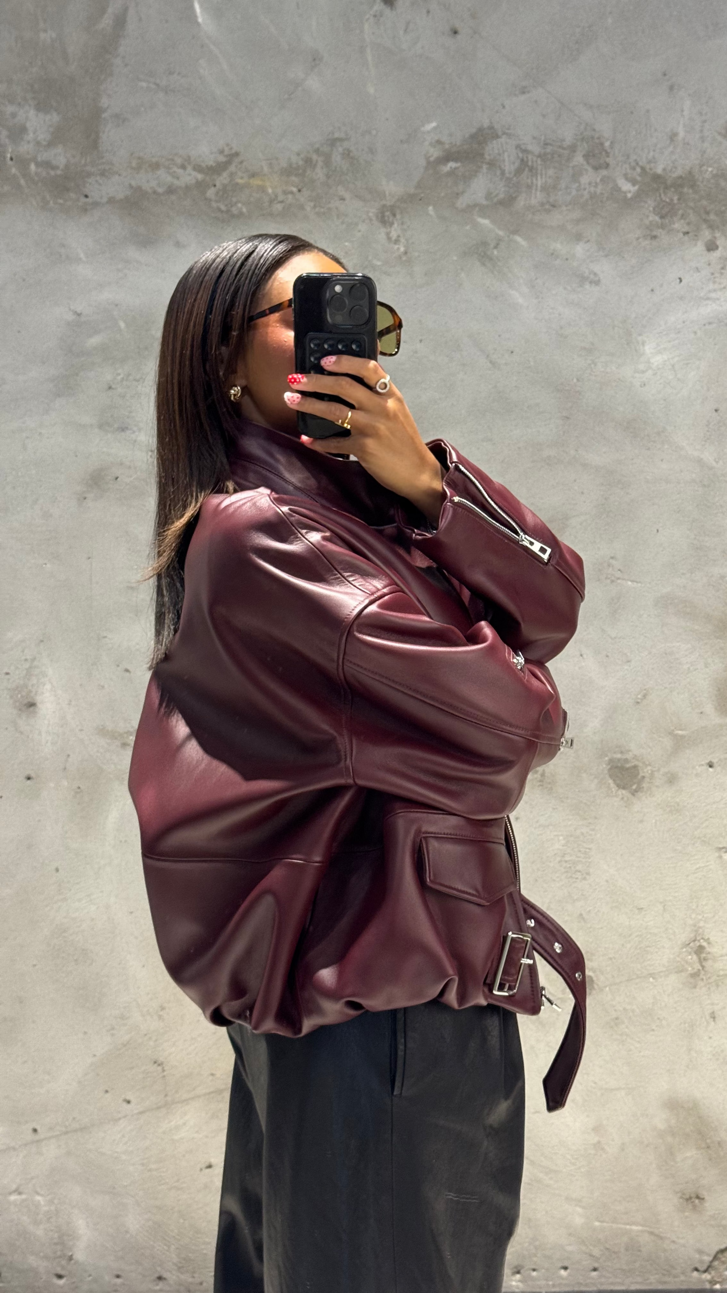 Cherry Leather Bomber