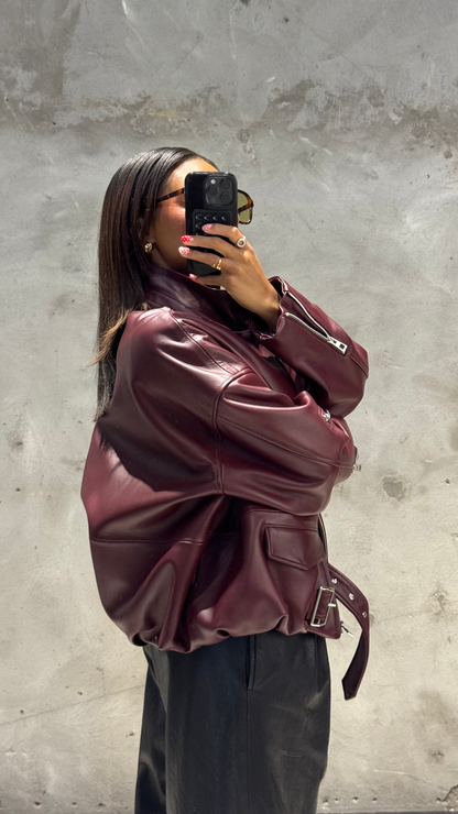 Cherry Leather Bomber
