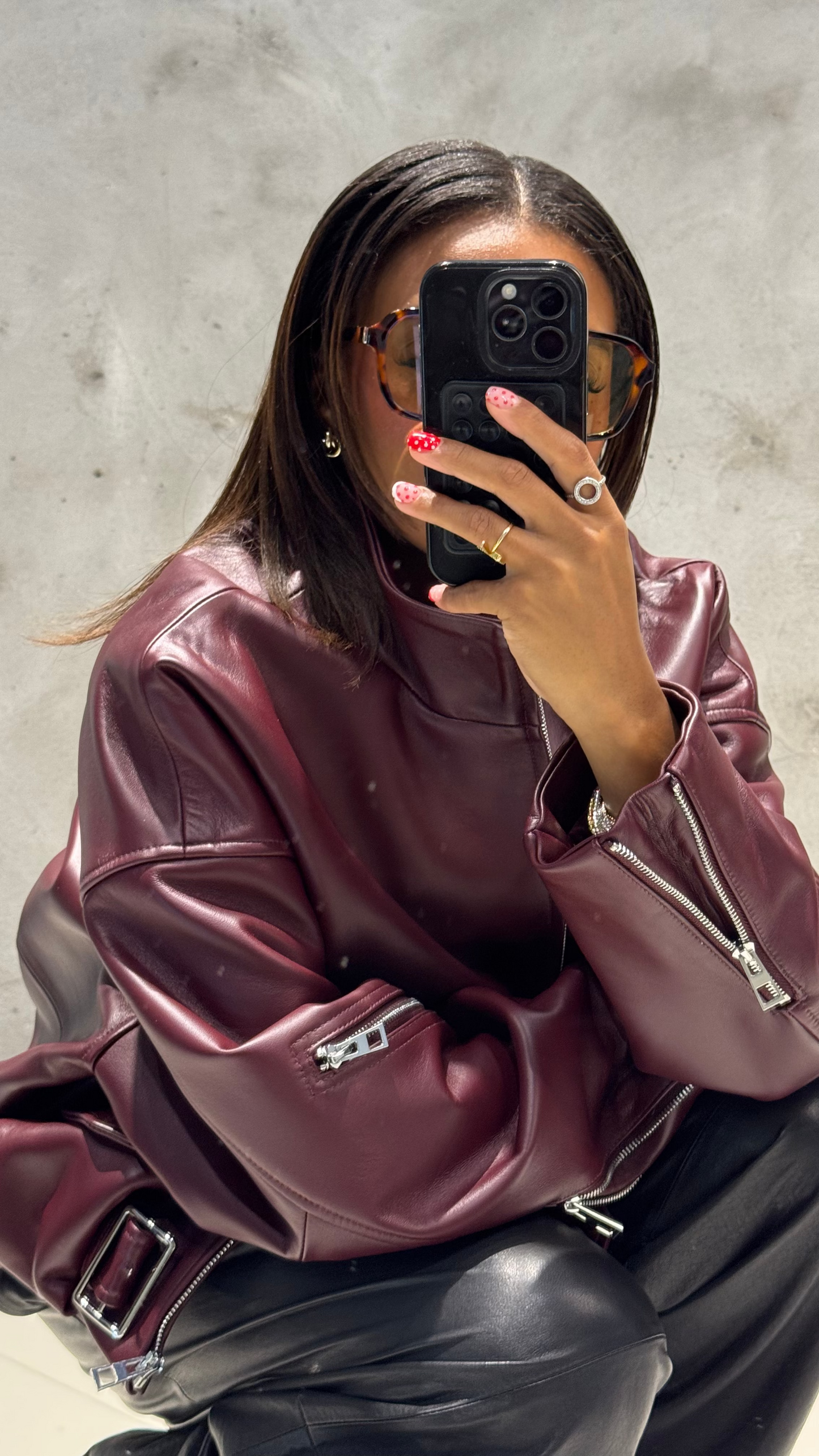 Cherry Leather Bomber